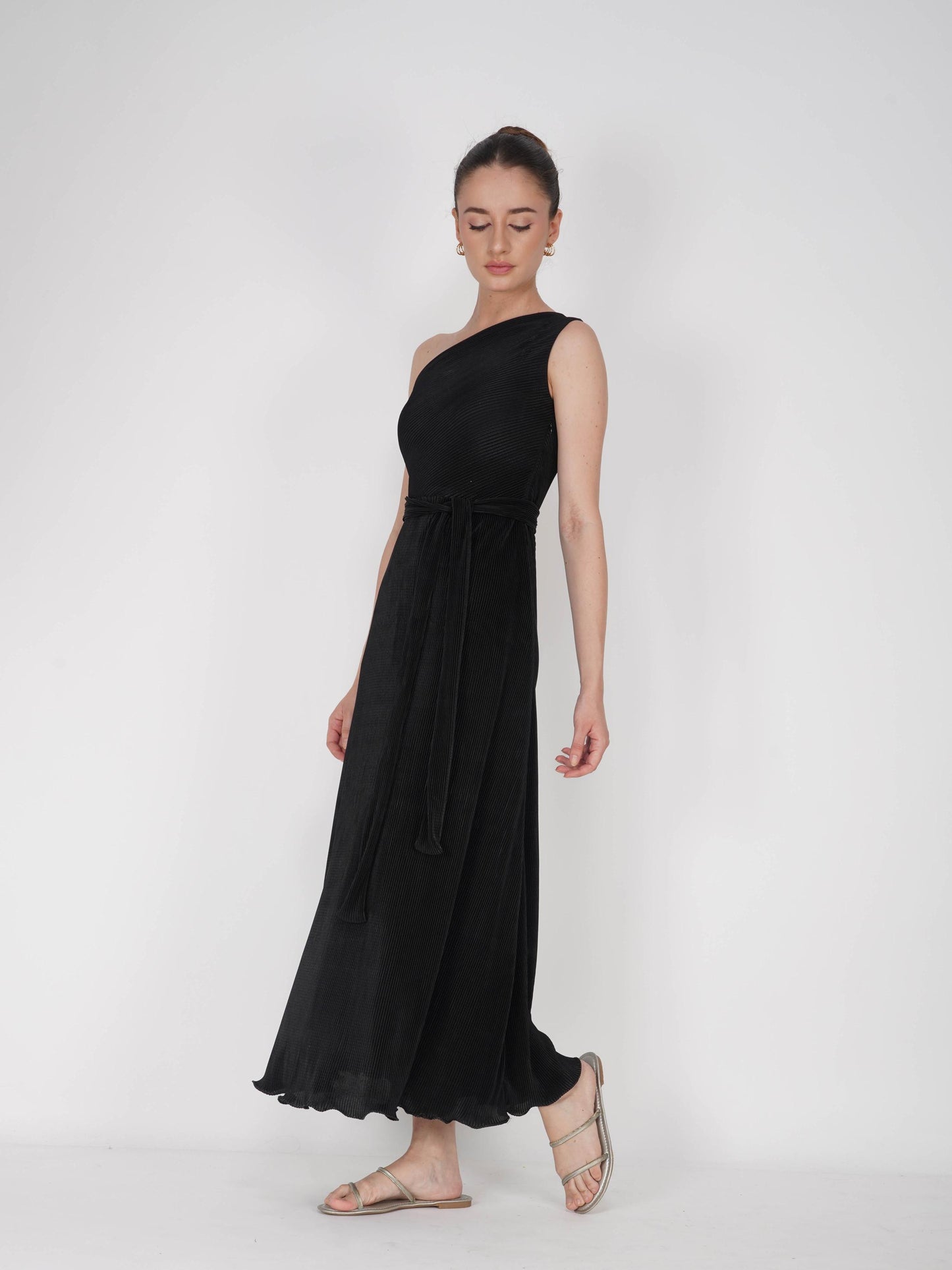 Black One-Shoulder Maxi Dress - Sun Dress (Onyx)