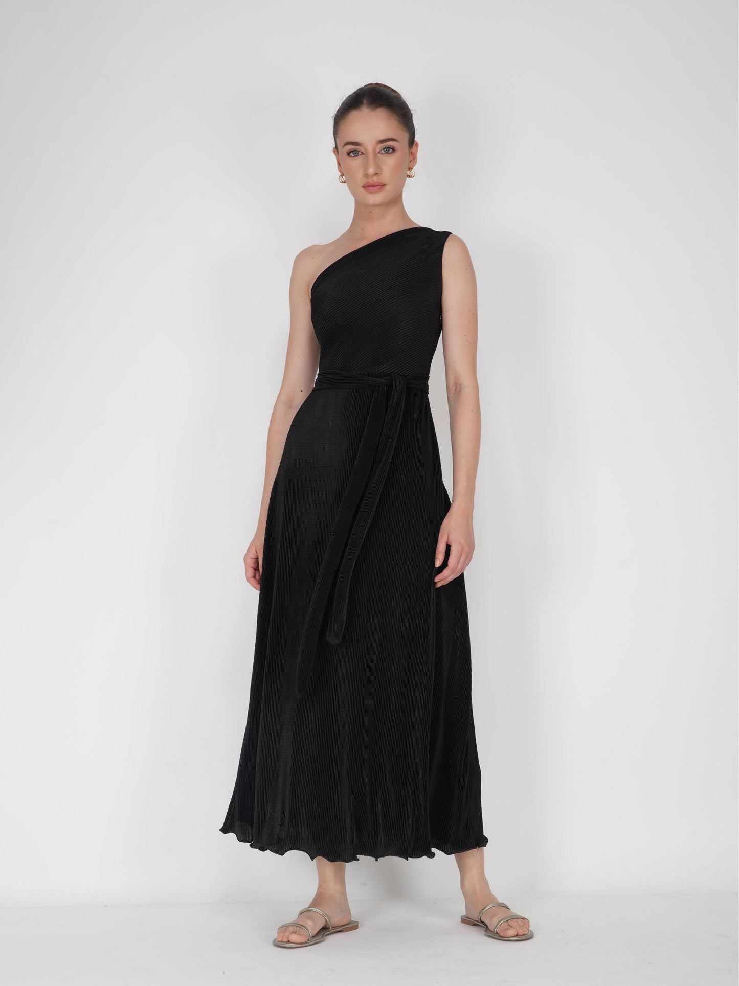 Black One-Shoulder Maxi Dress - Sun Dress (Onyx)