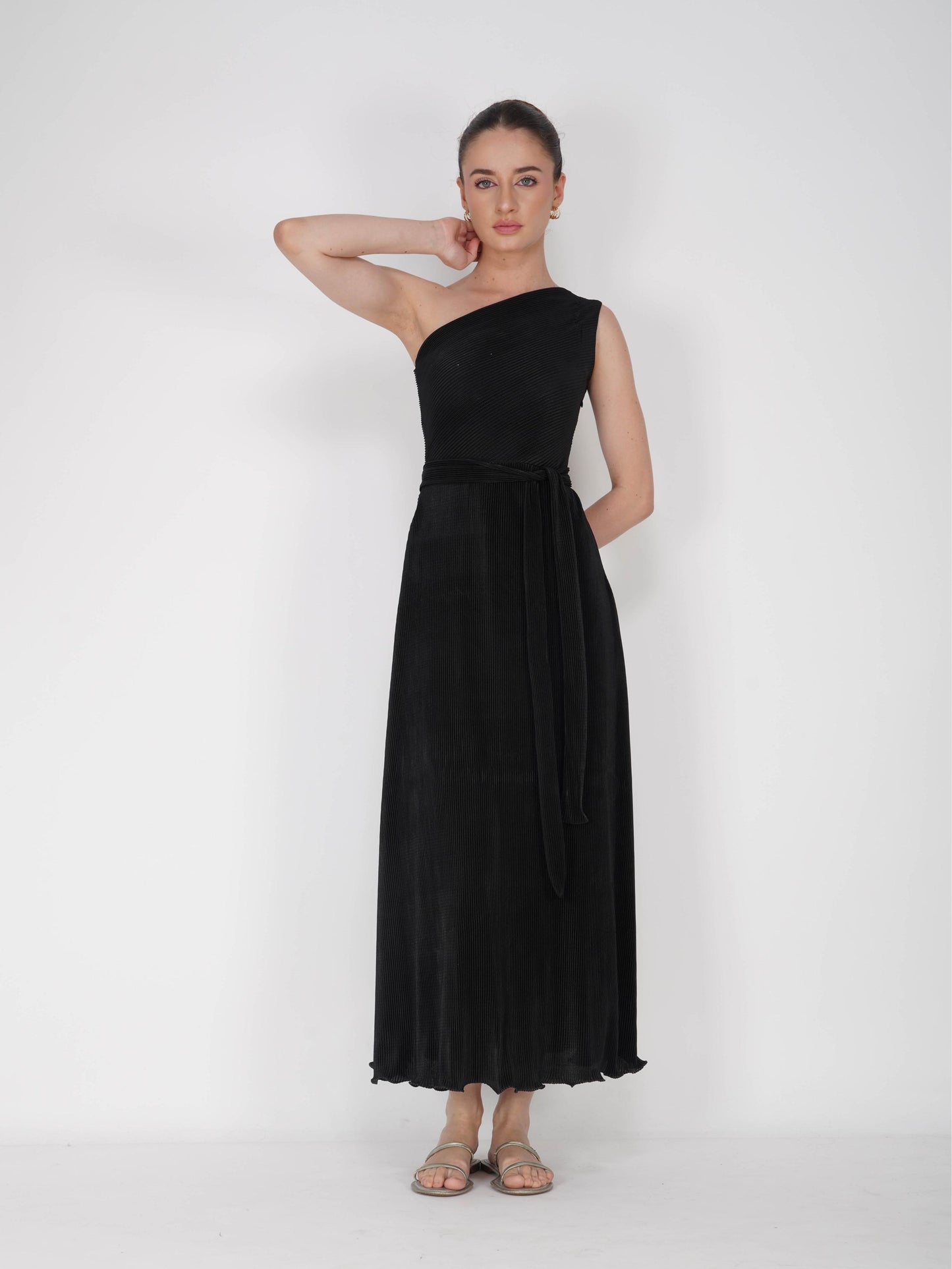 Black One-Shoulder Maxi Dress - Sun Dress (Onyx)