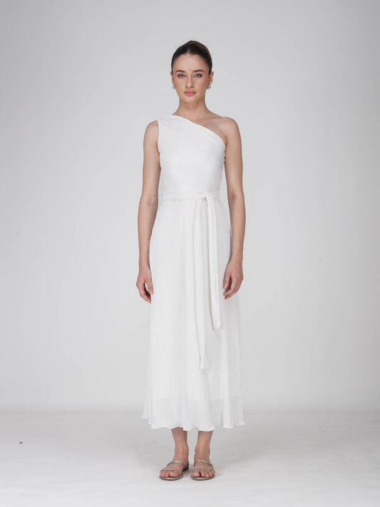 White One-Shoulder Maxi Dress - Sun Dress (Dove)