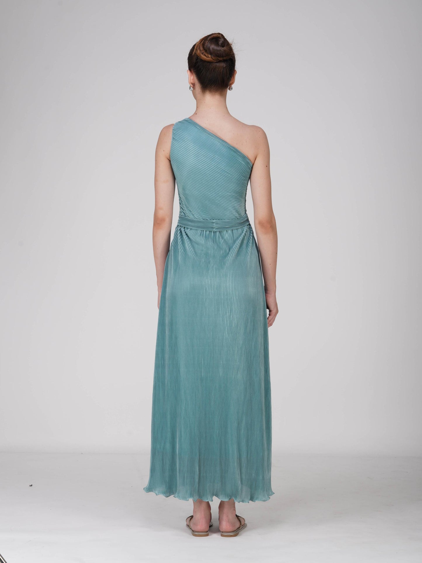 Blue One-Shoulder Maxi Dress - Sun Dress (Teal)