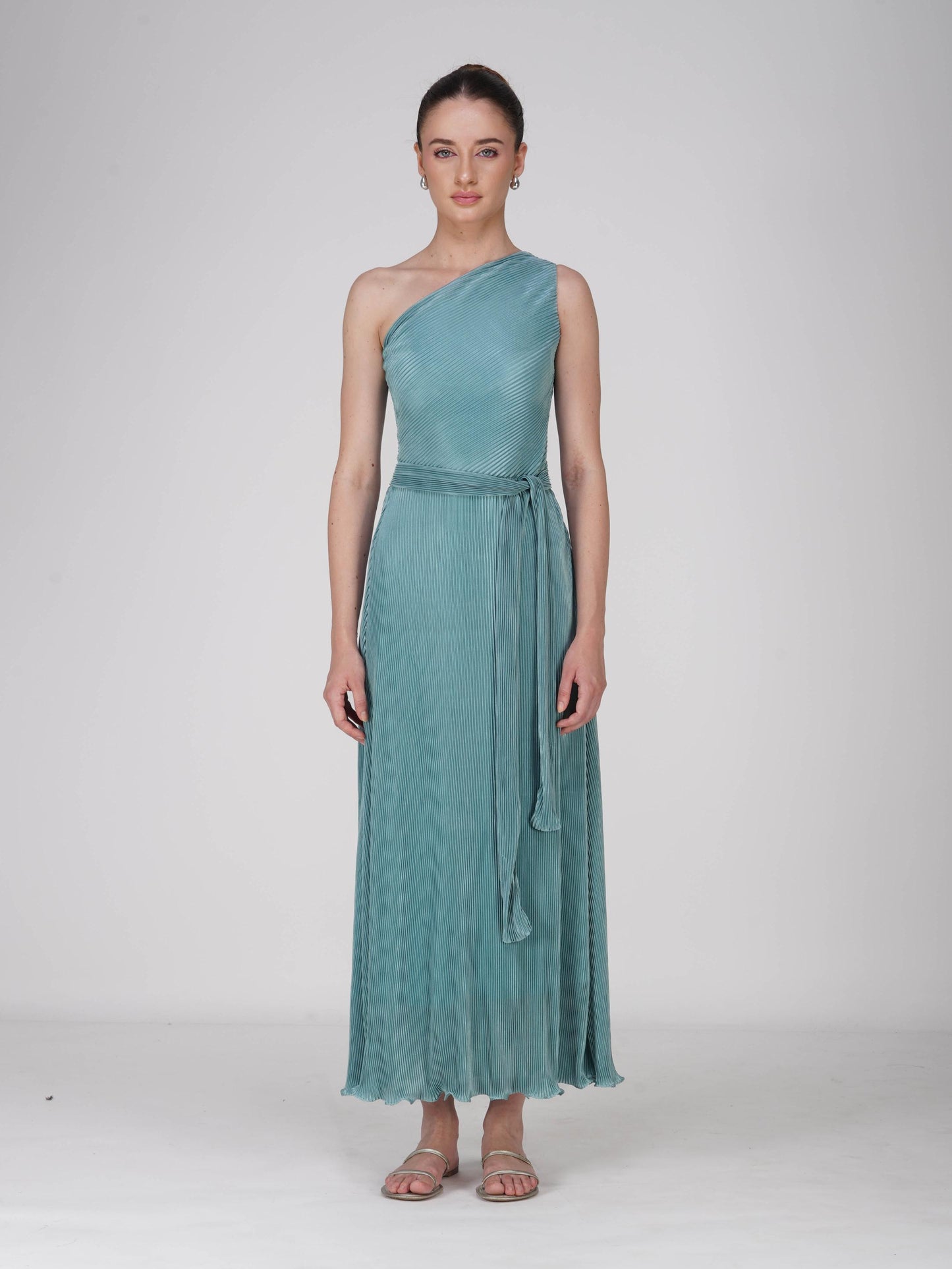 Blue One-Shoulder Maxi Dress - Sun Dress (Teal)