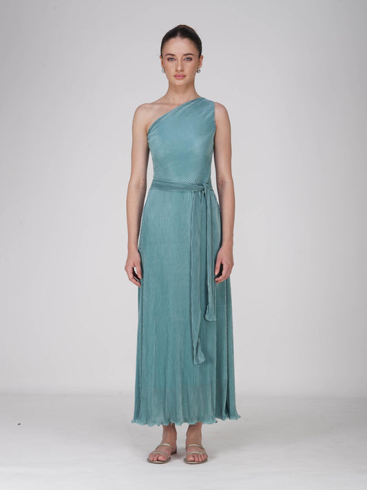 Blue One-Shoulder Maxi Dress - Sun Dress (Teal)