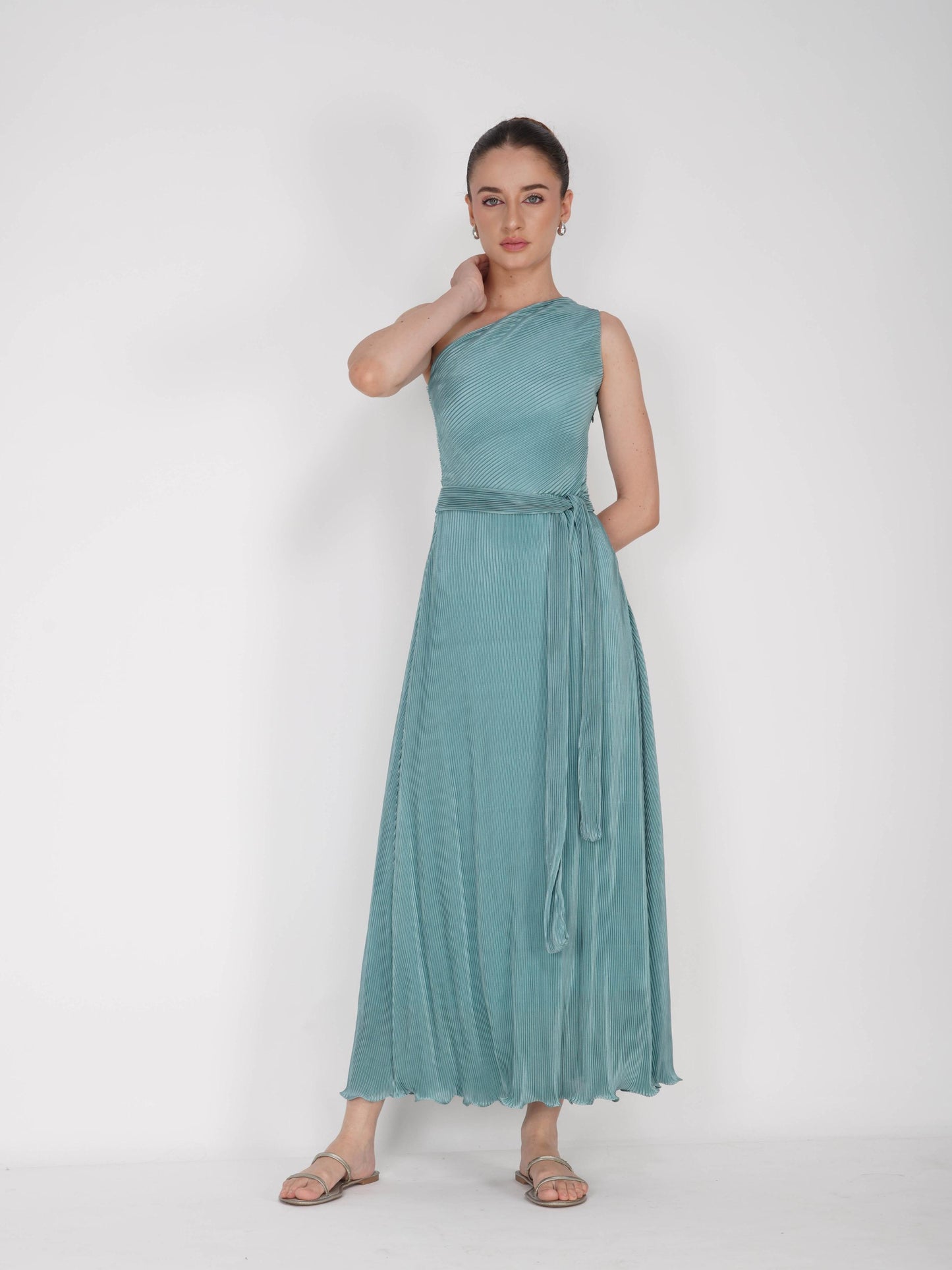 Blue One-Shoulder Maxi Dress - Sun Dress (Teal)