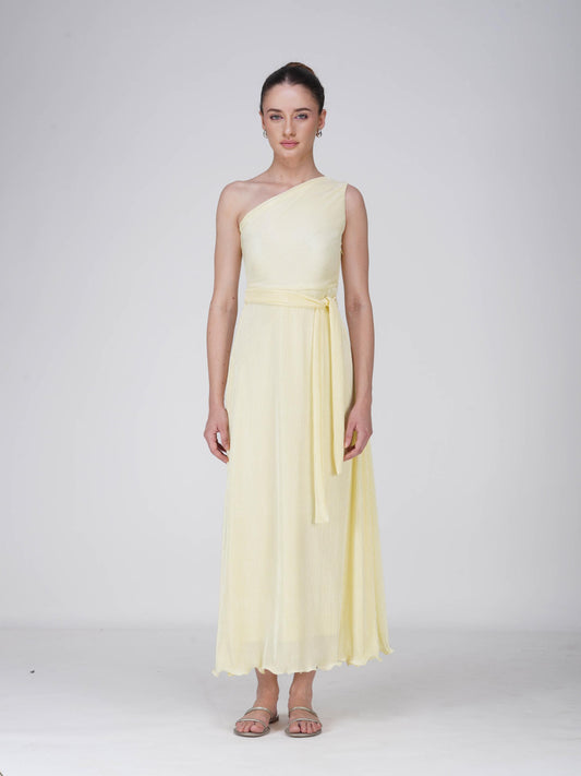 Yellow One-Shoulder Maxi Dress - Sun Dress (Butter)