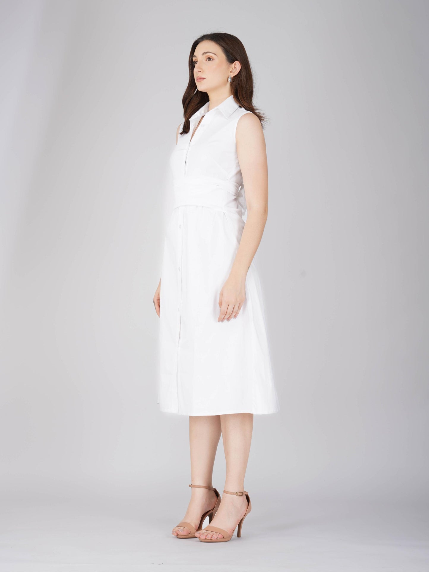 White Button-Up Midi Dress - Stone Dress (Dove)
