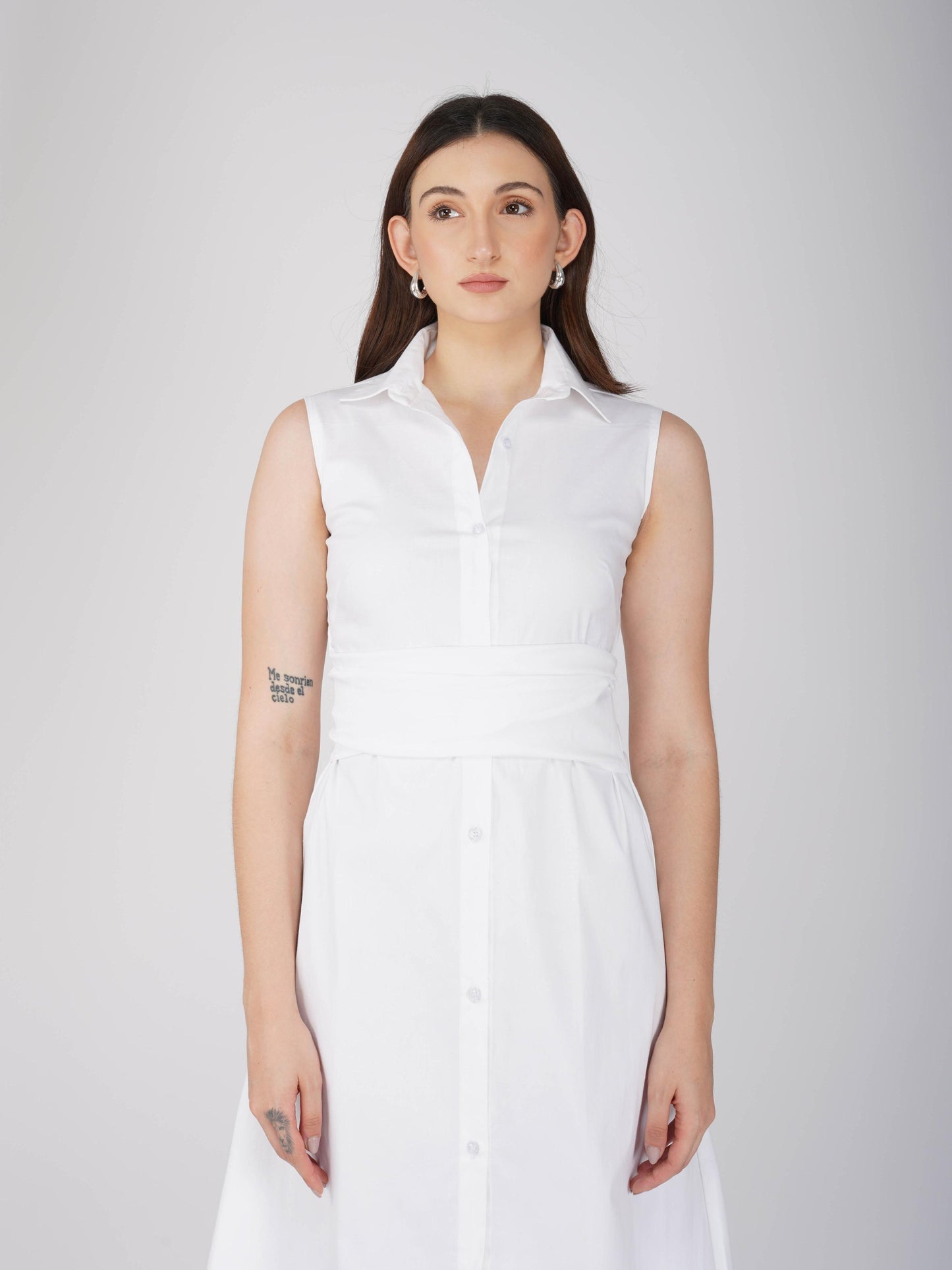 White Button-Up Midi Dress - Stone Dress (Dove)