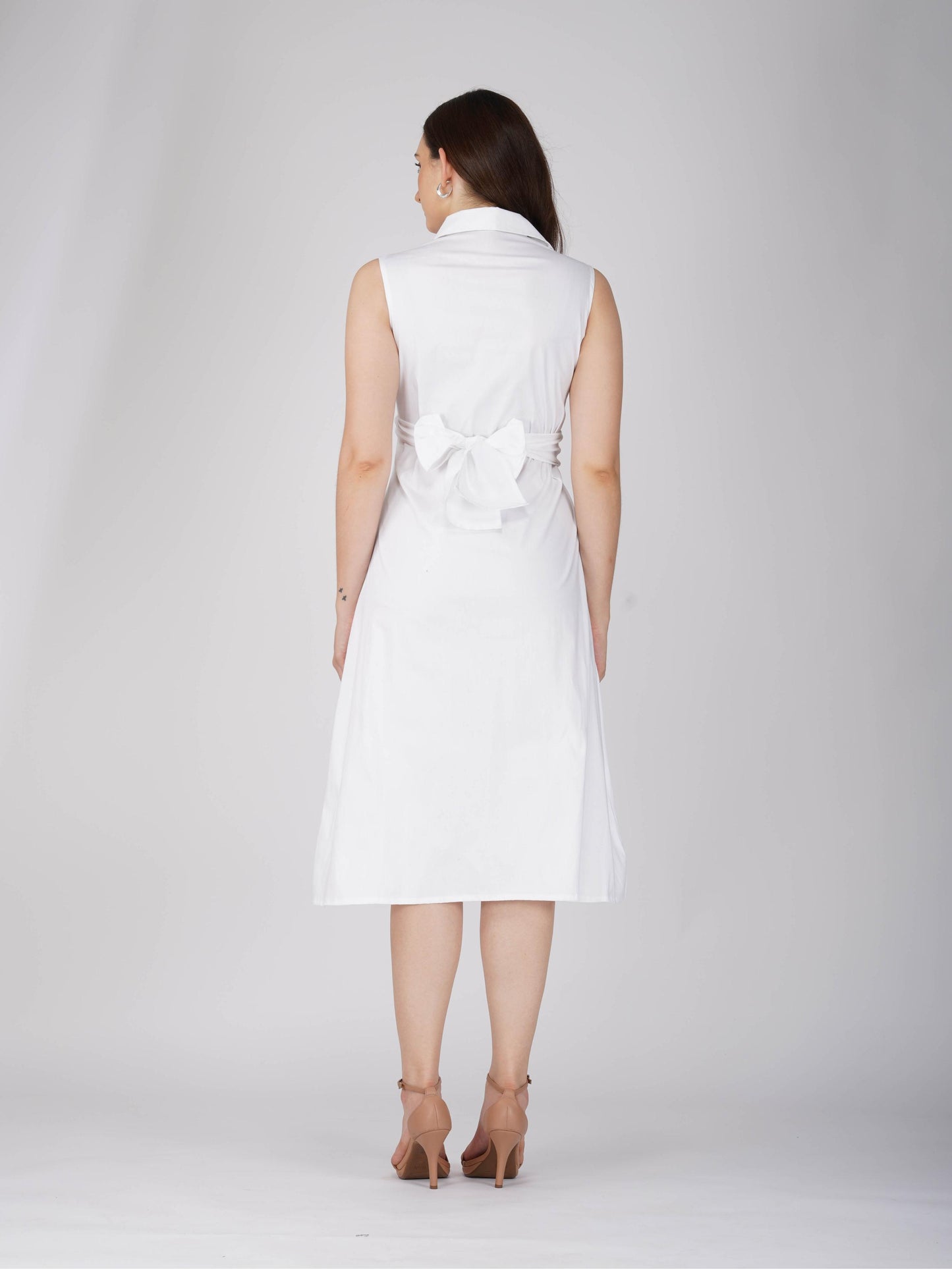 White Button-Up Midi Dress - Stone Dress (Dove)