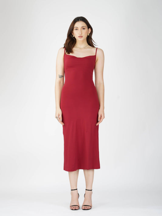 Red Cowl Neck Dress - Glow Dress (Cherry)