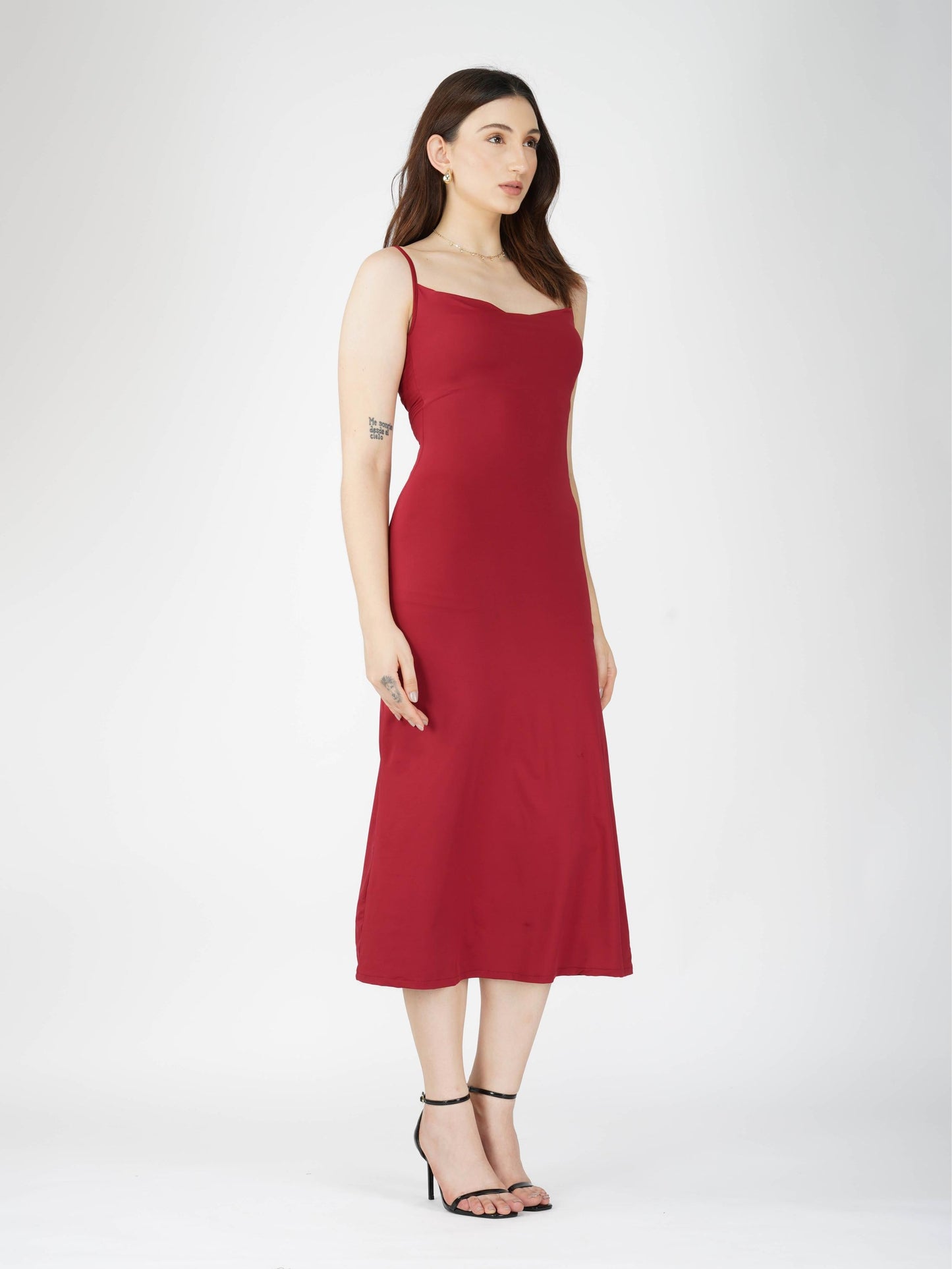 Red Cowl Neck Dress - Glow Dress (Cherry)
