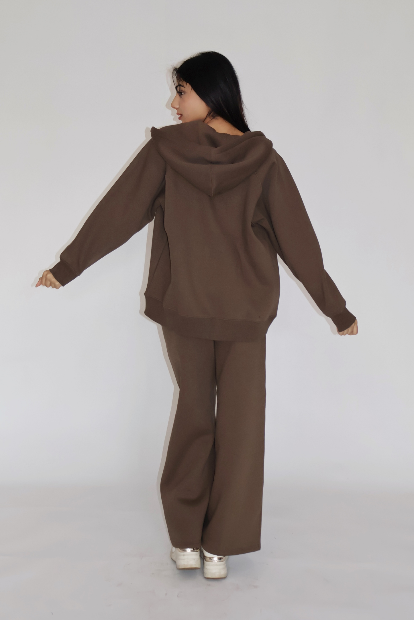HOODED ZIPPER CO-ORD SET - (Brown)