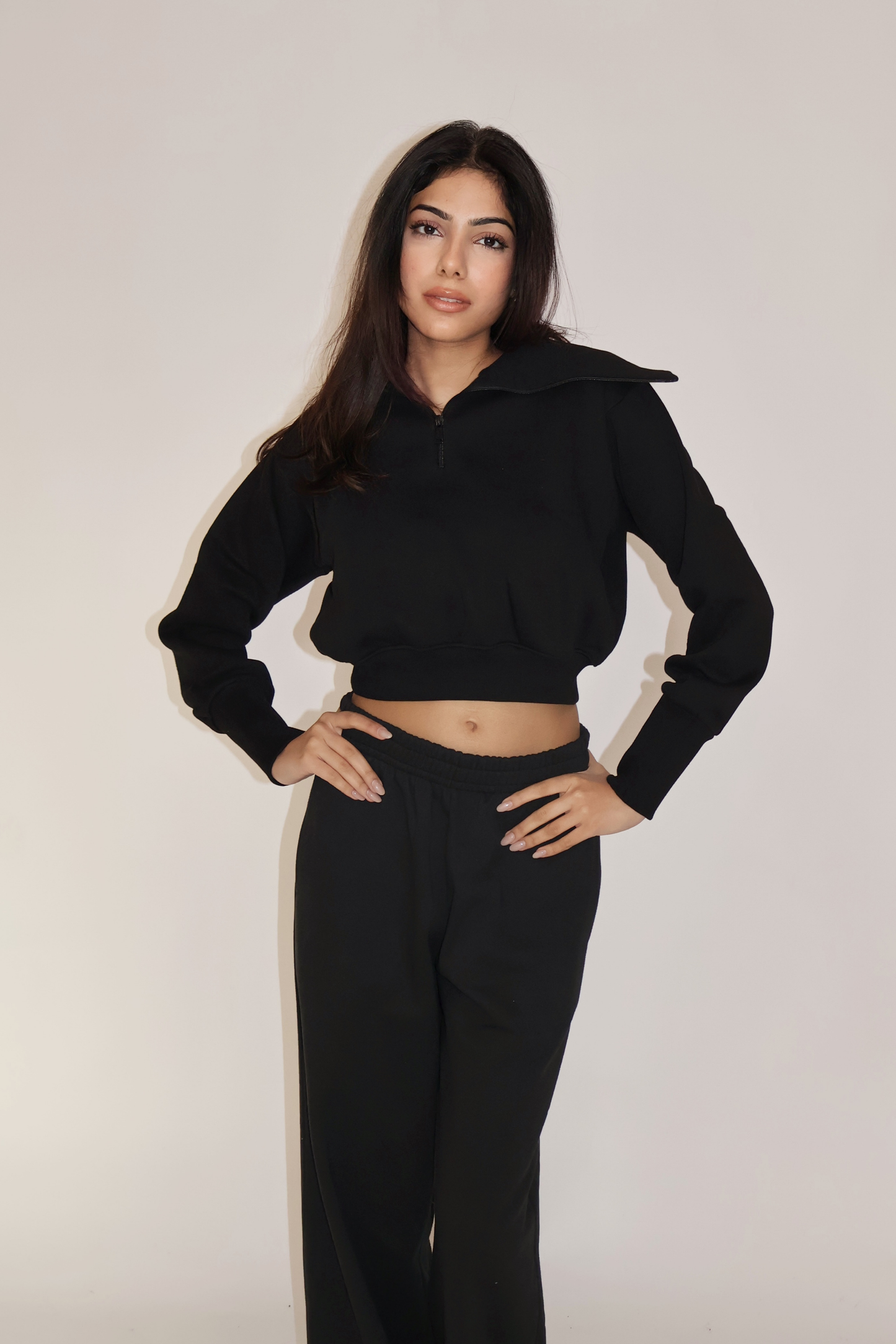 CROPPED ZIPPER CO-ORD SET - (Black)