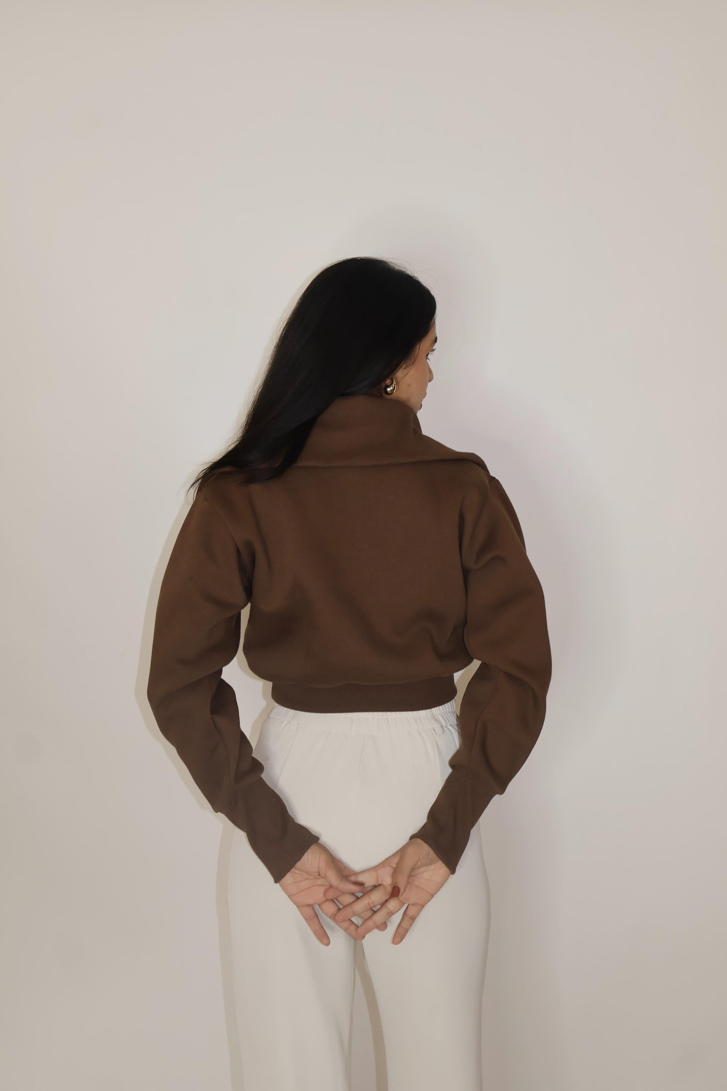 Brown Full Sleeve Cropped Zipper Top - Cropped Zipper (Coco)
