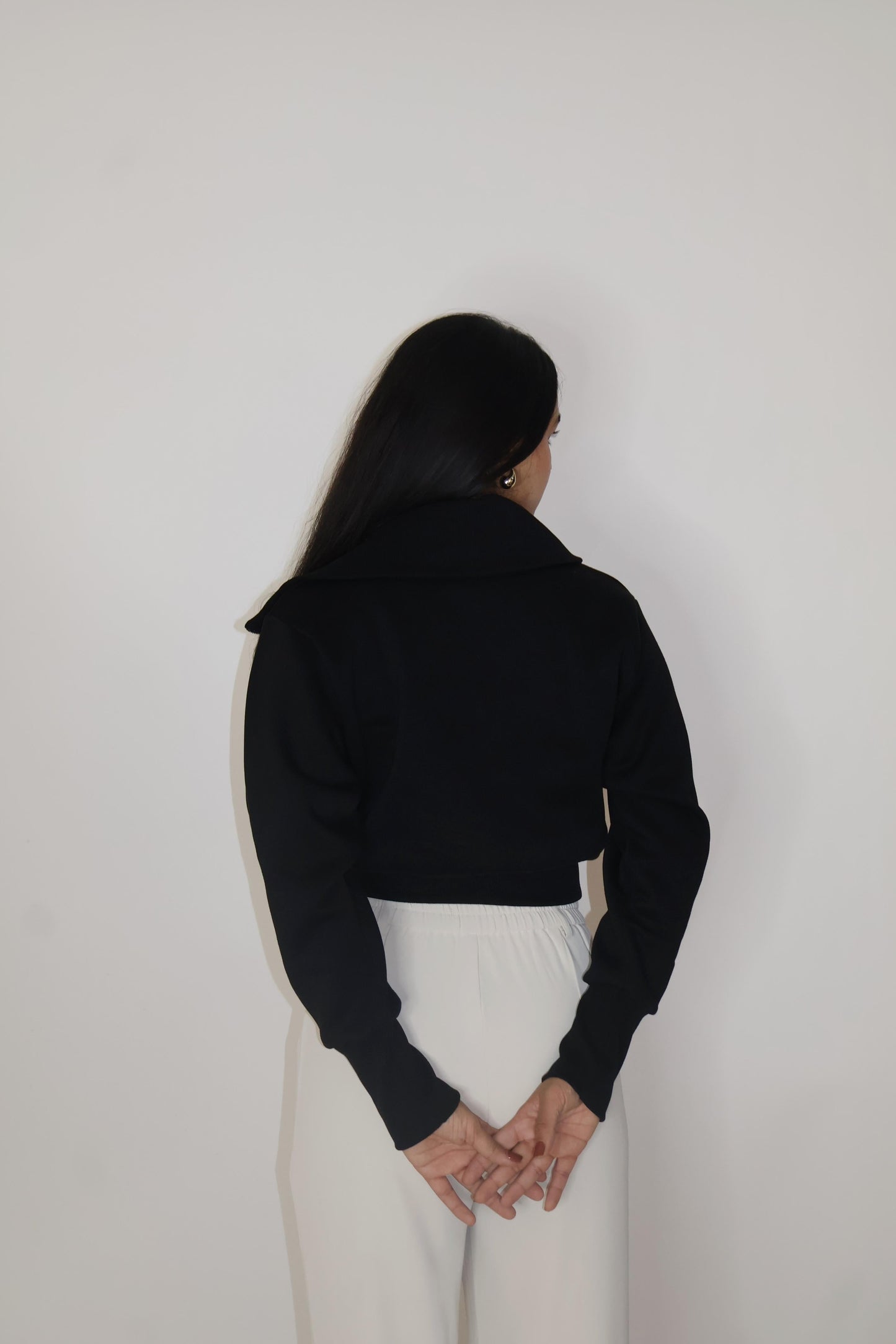Black Full Sleeve Cropped Zipper Top - Cropped Zipper (Onyx)