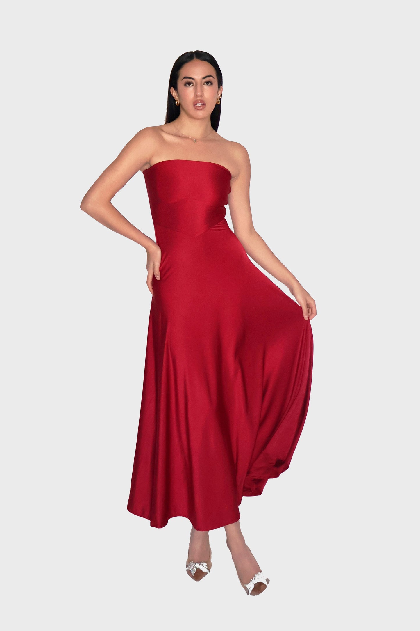 Red Flare Tube Dress - Flow Dress (Cherry)