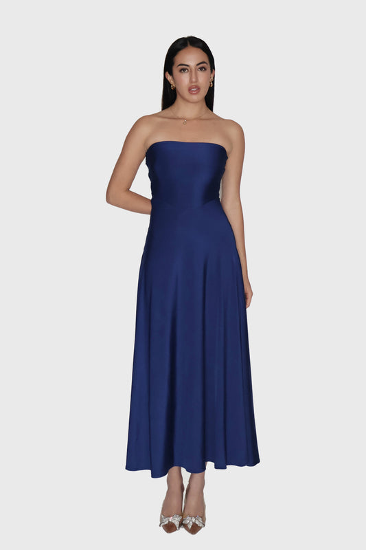 Blue Flare Tube Dress - Flow Dress (Navy)