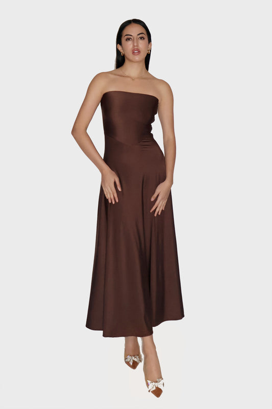 Brown Flare Tube Dress - Flow Dress (Coco)