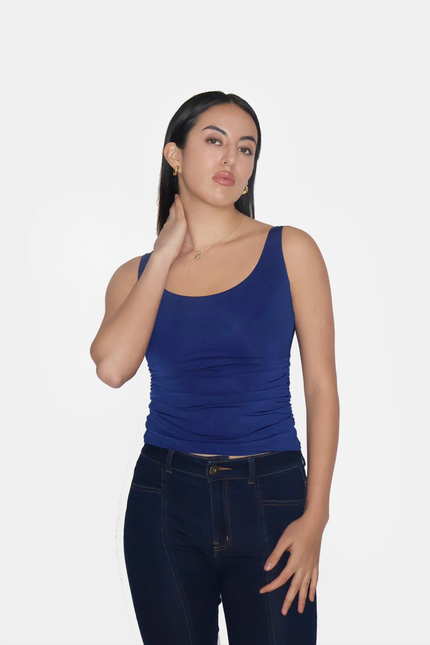 Blue Ruched Tank Top - Quill Top (Navy)
