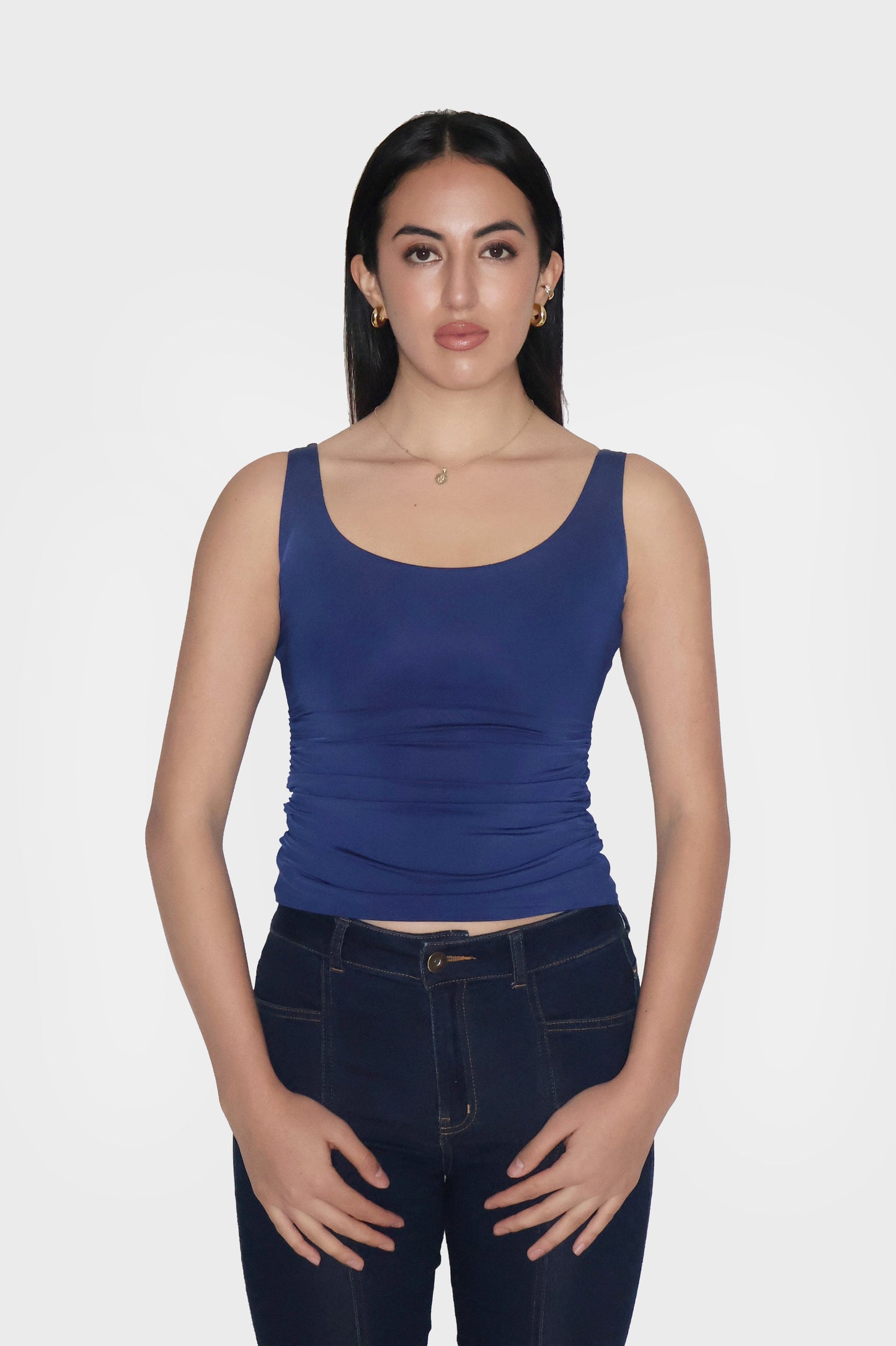 Blue Ruched Tank Top - Quill Top (Navy)