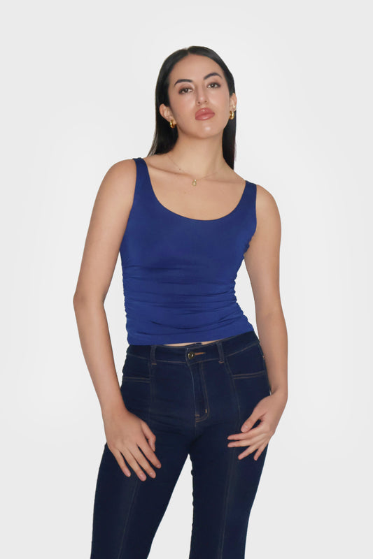 Blue Ruched Tank Top - Quill Top (Navy)