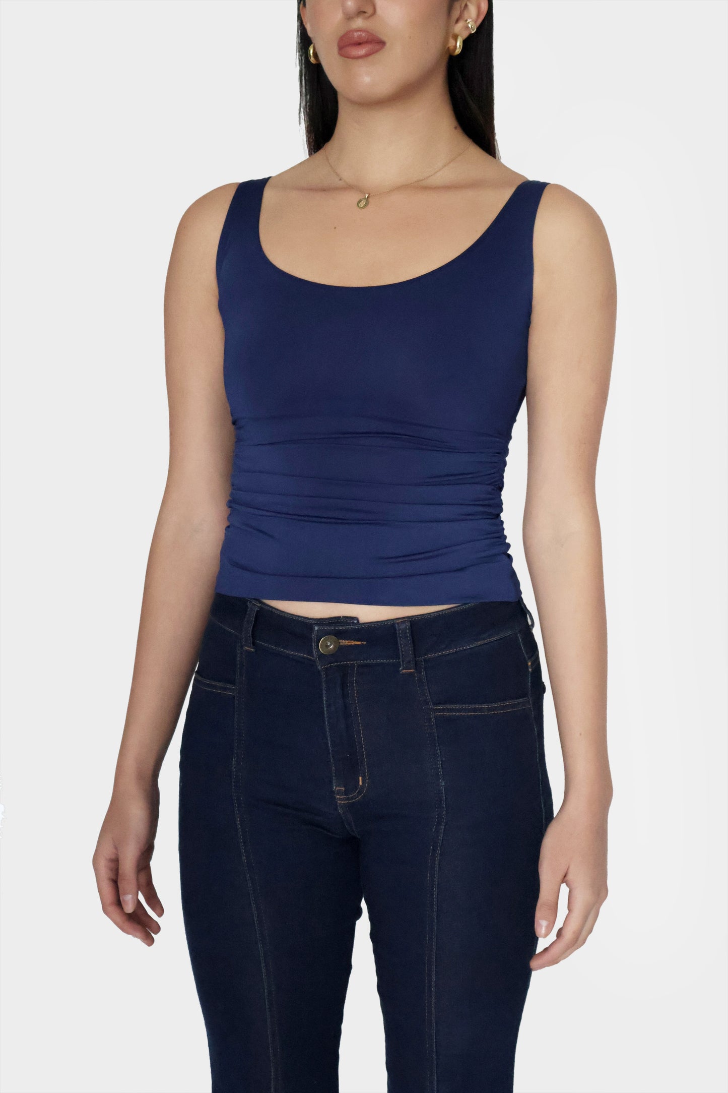 Blue Ruched Tank Top - Quill Top (Navy)