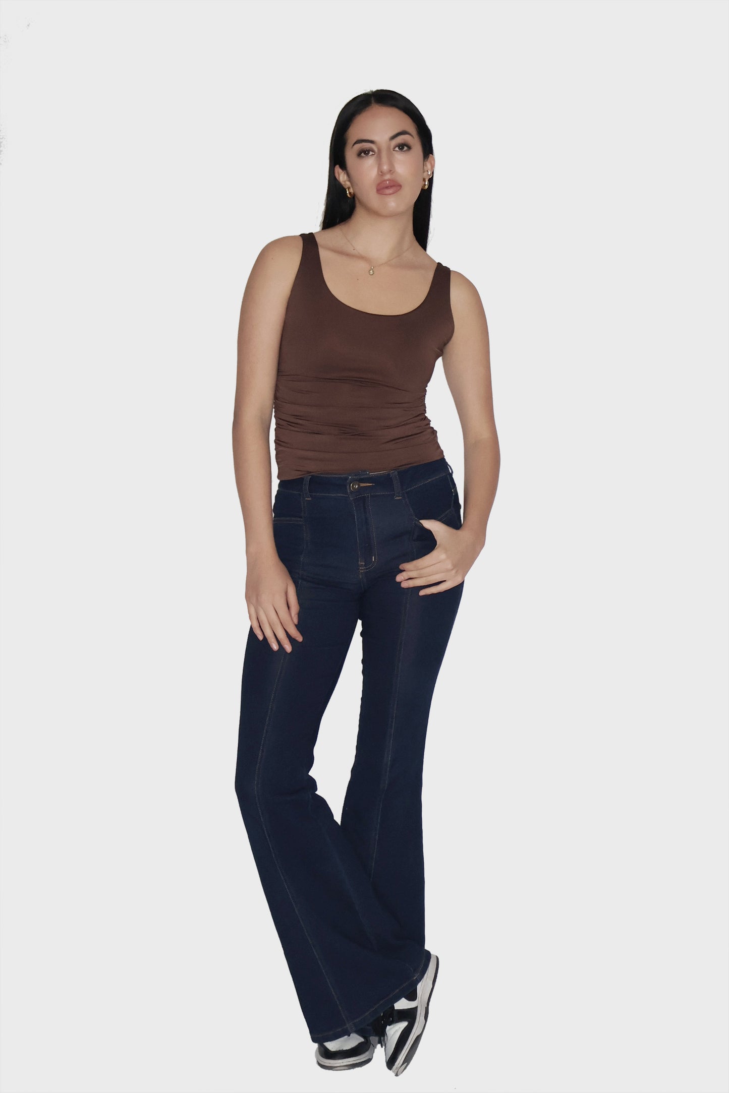 Brown Ruched Tank Top - Quill Top (Coco)