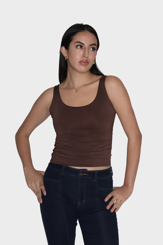 Brown Ruched Tank Top - Quill Top (Coco)
