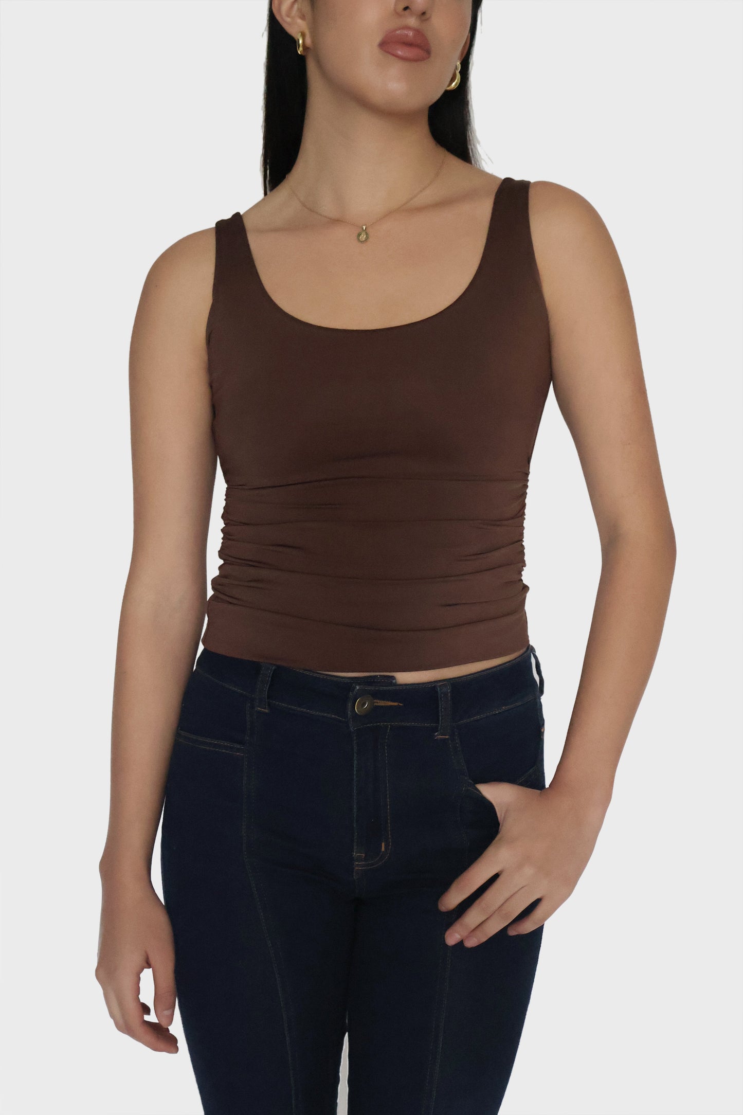 Brown Ruched Tank Top - Quill Top (Coco)