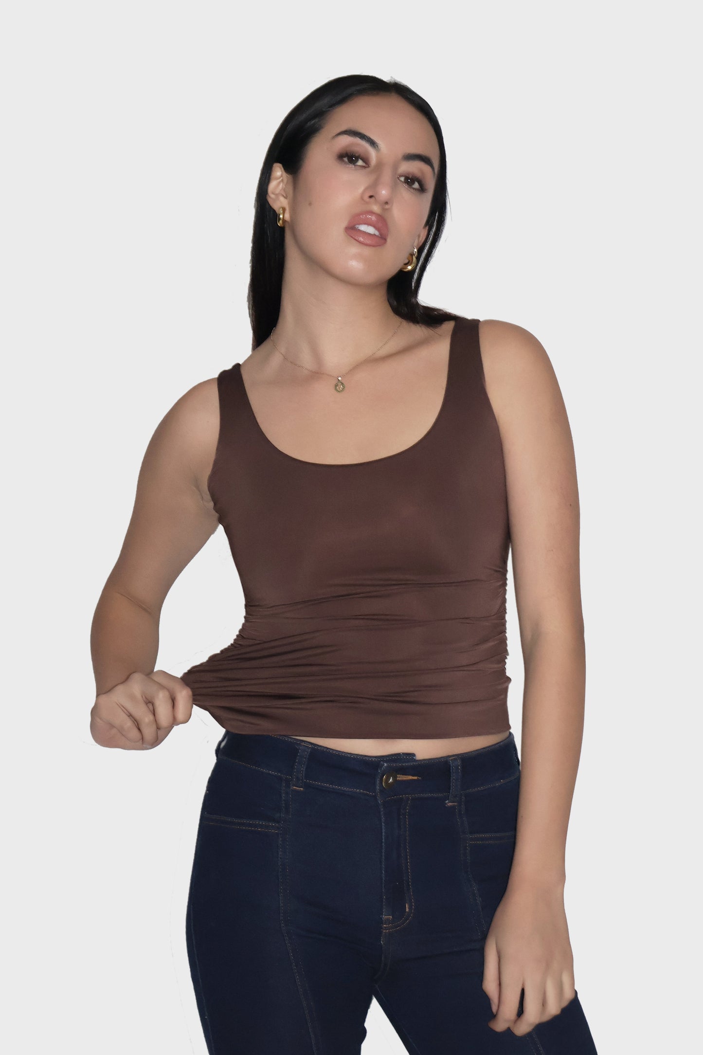 Brown Ruched Tank Top - Quill Top (Coco)