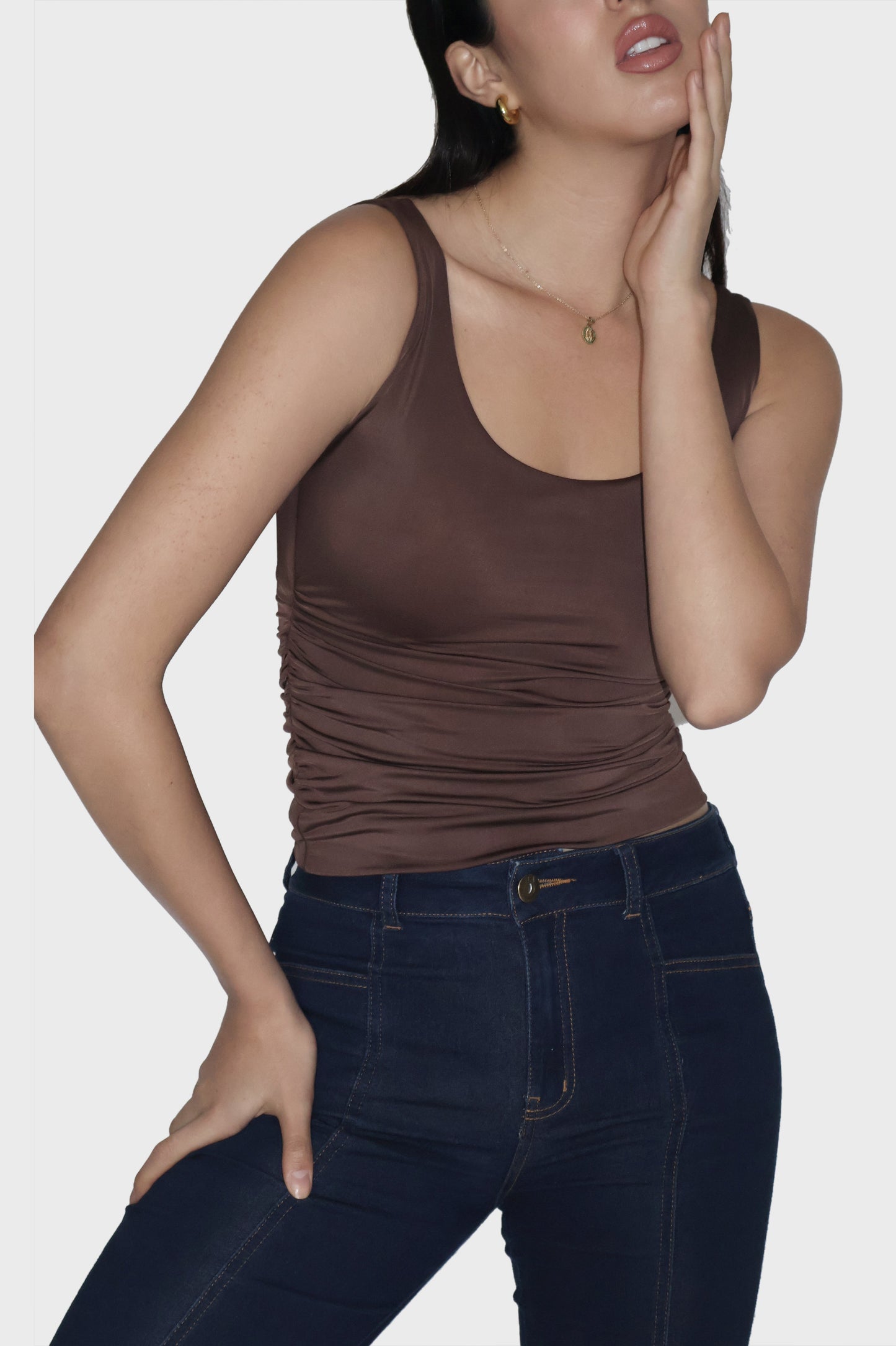 Brown Ruched Tank Top - Quill Top (Coco)