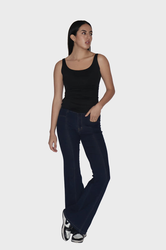 Black Ruched Tank Top - Quill Top (Onyx)