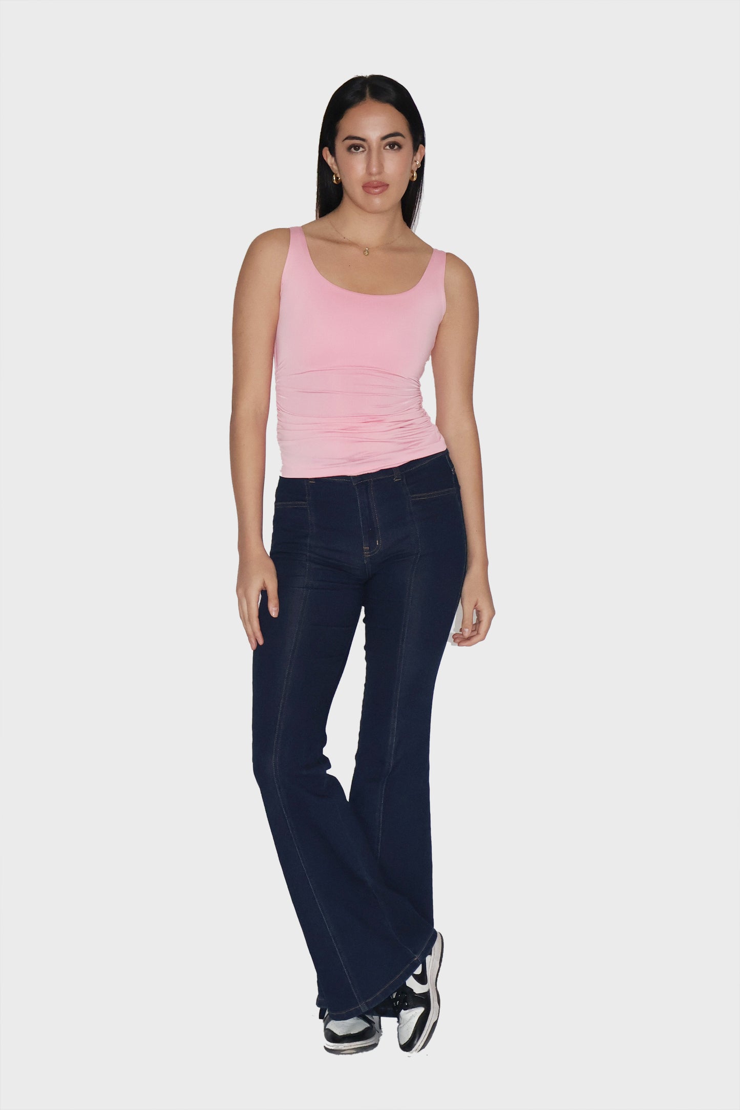 Pink Ruched Tank Top - Quill Top (Flamingo)