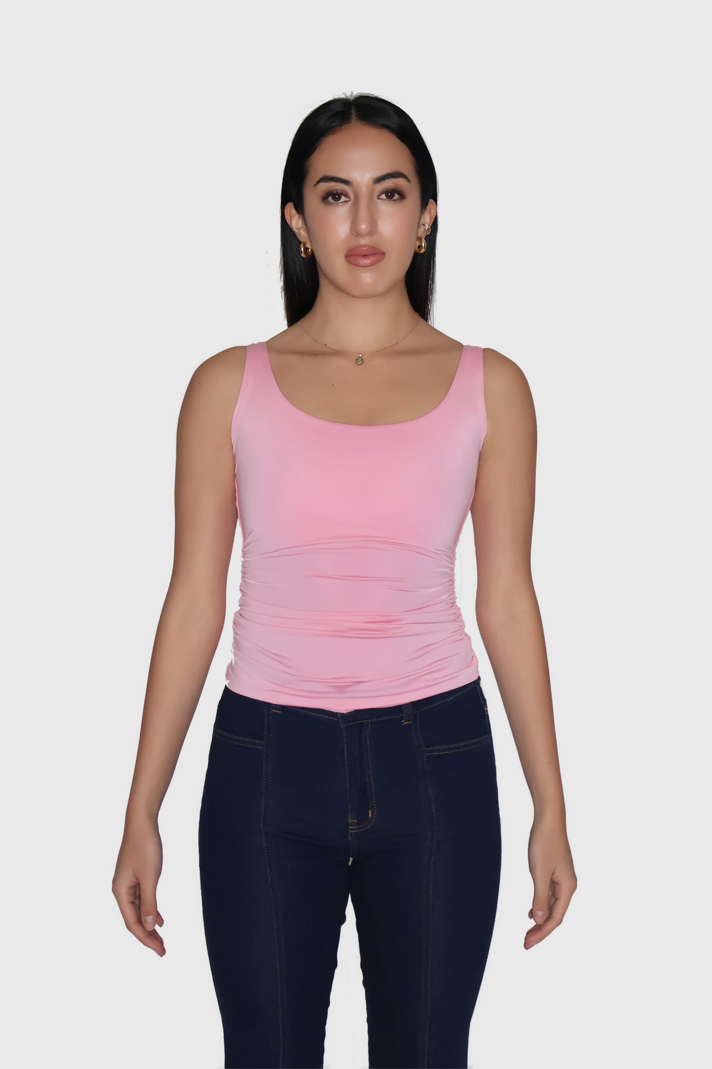 Pink Ruched Tank Top - Quill Top (Flamingo)