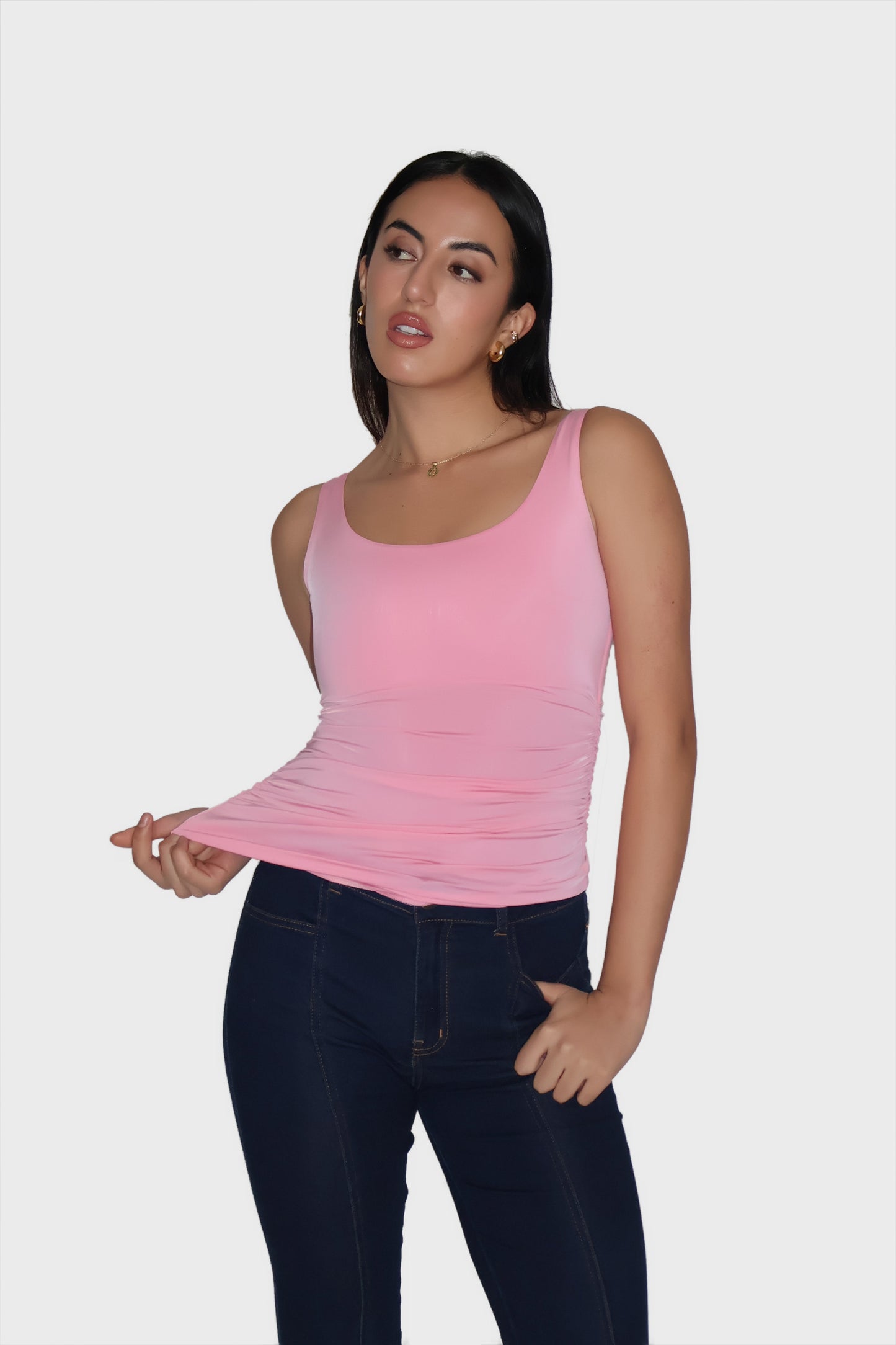 Pink Ruched Tank Top - Quill Top (Flamingo)