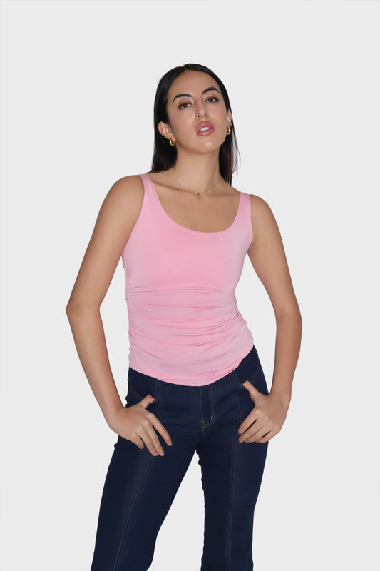 Pink Ruched Tank Top - Quill Top (Flamingo)