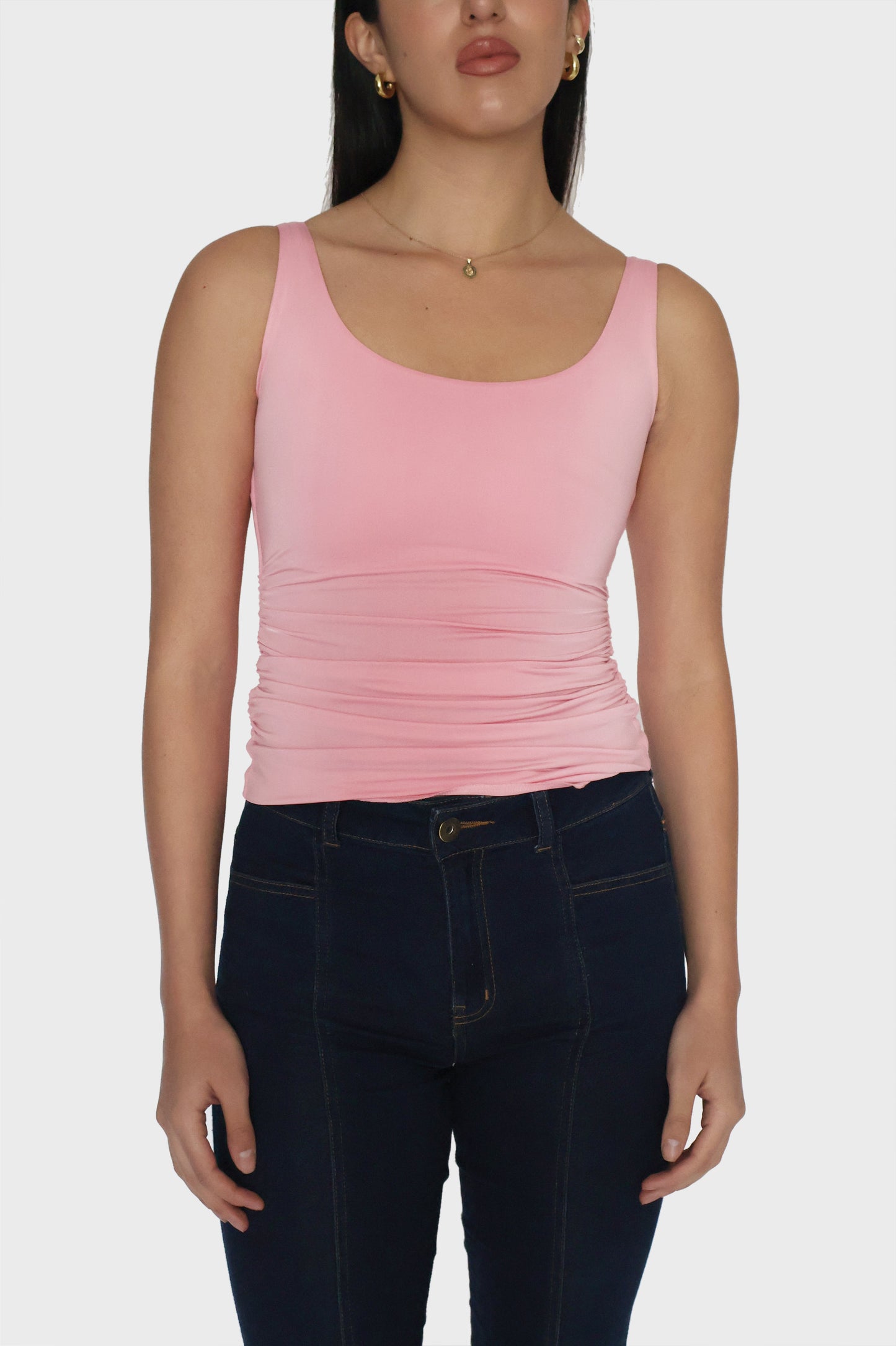 Pink Ruched Tank Top - Quill Top (Flamingo)