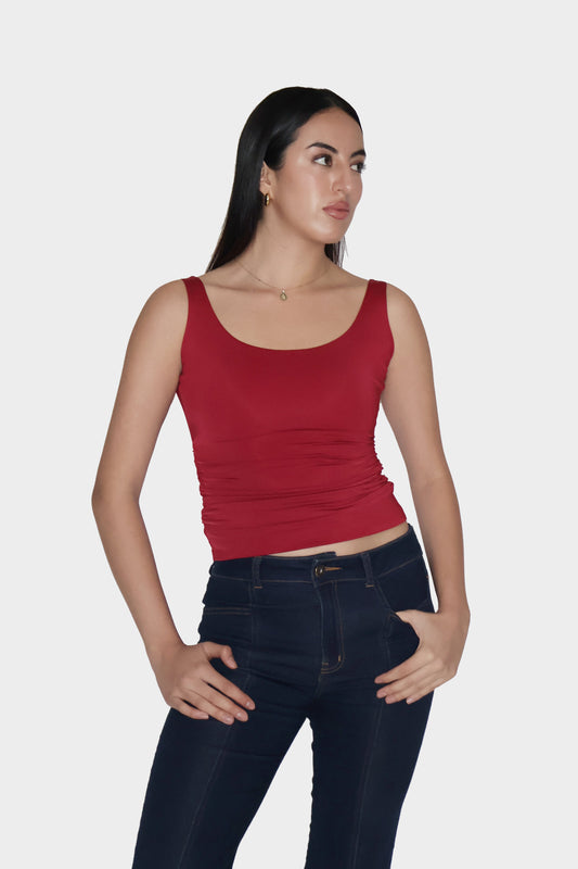 Red Ruched Tank Top - Quill Top (Cherry)