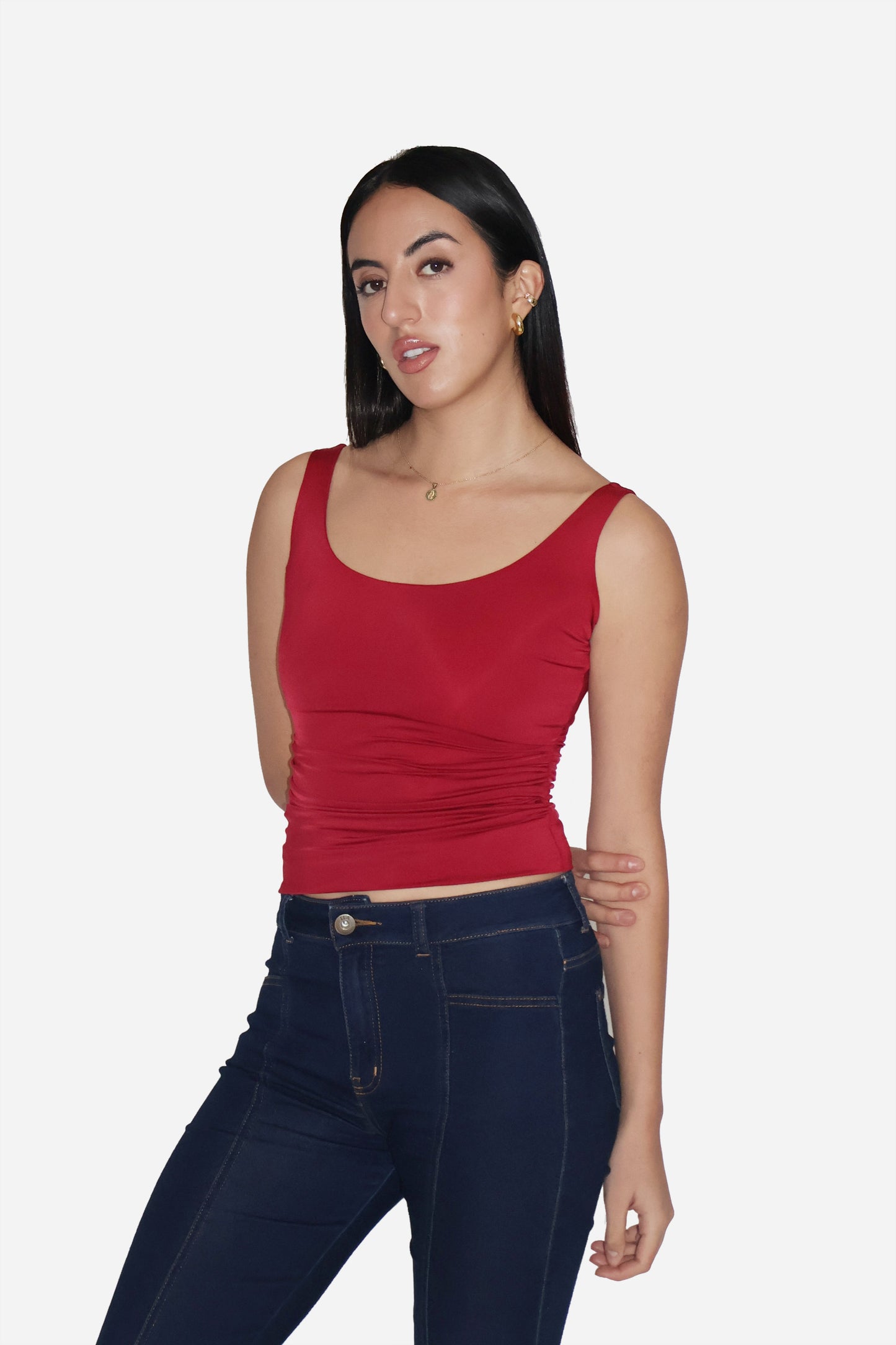 Red Ruched Tank Top - Quill Top (Cherry)