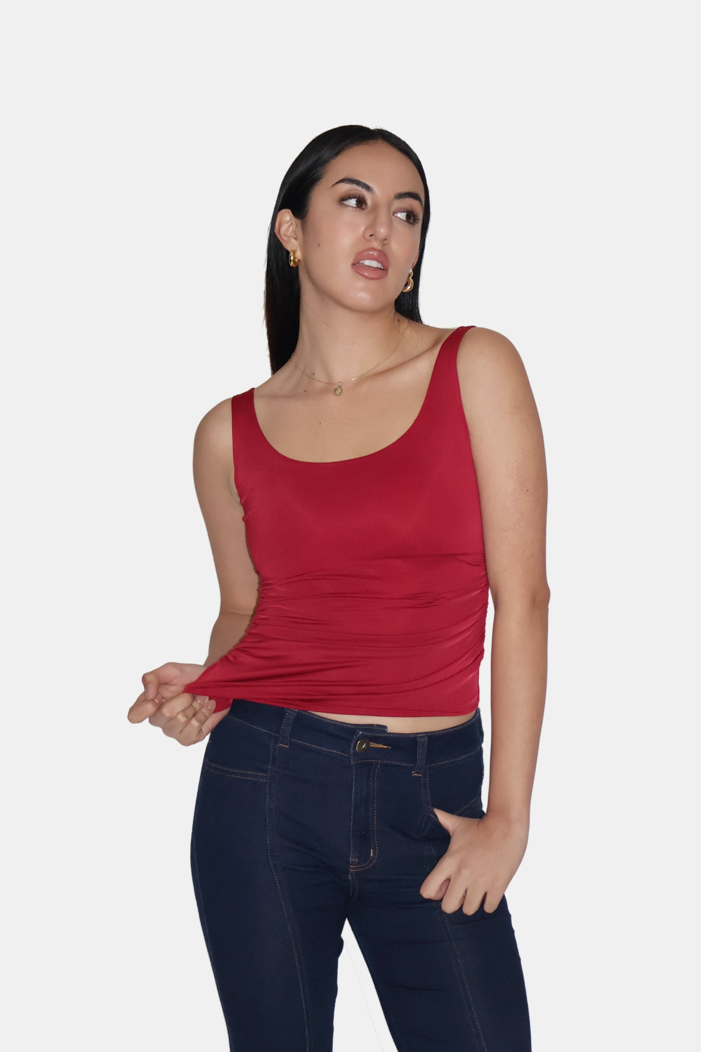 Red Ruched Tank Top - Quill Top (Cherry)