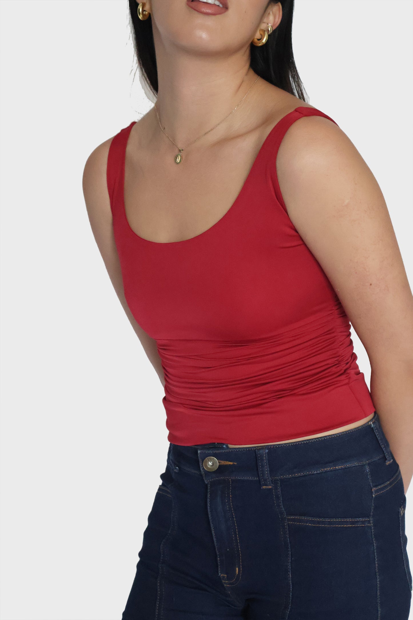 Red Ruched Tank Top - Quill Top (Cherry)