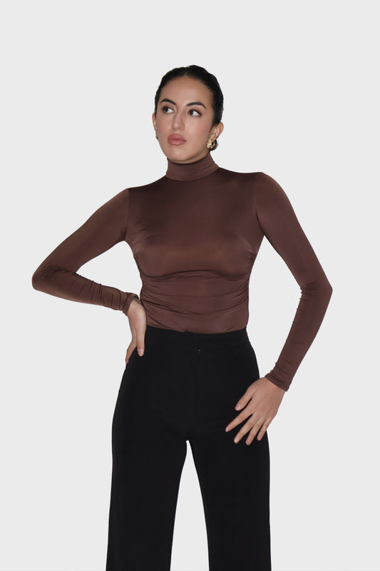Brown Turtleneck Bodysuit - Birch Bodysuit (Coco)