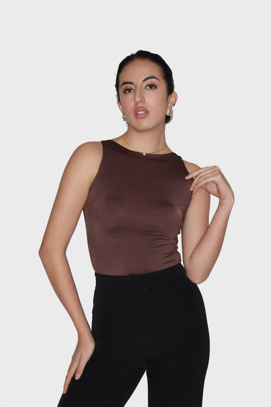 Brown Boat Neck Bodysuit - Fern Bodysuit (Coco)