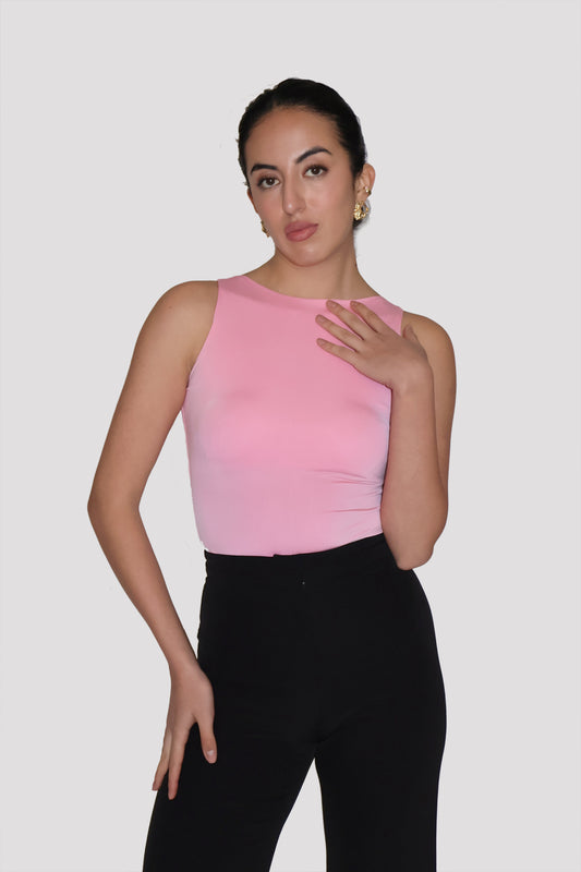 Pink Boat Neck Bodysuit - Fern Bodysuit (Flamingo)