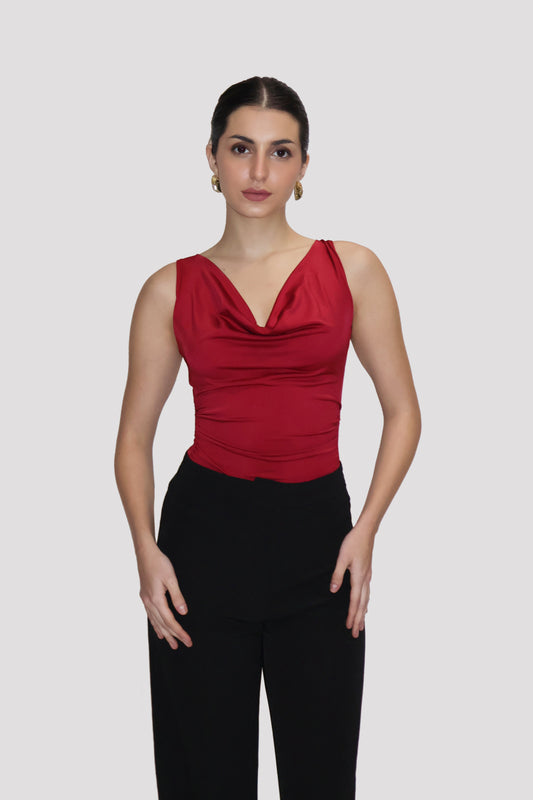 Red Cowl Neck Bodysuit - Prism Bodysuit (Cherry)