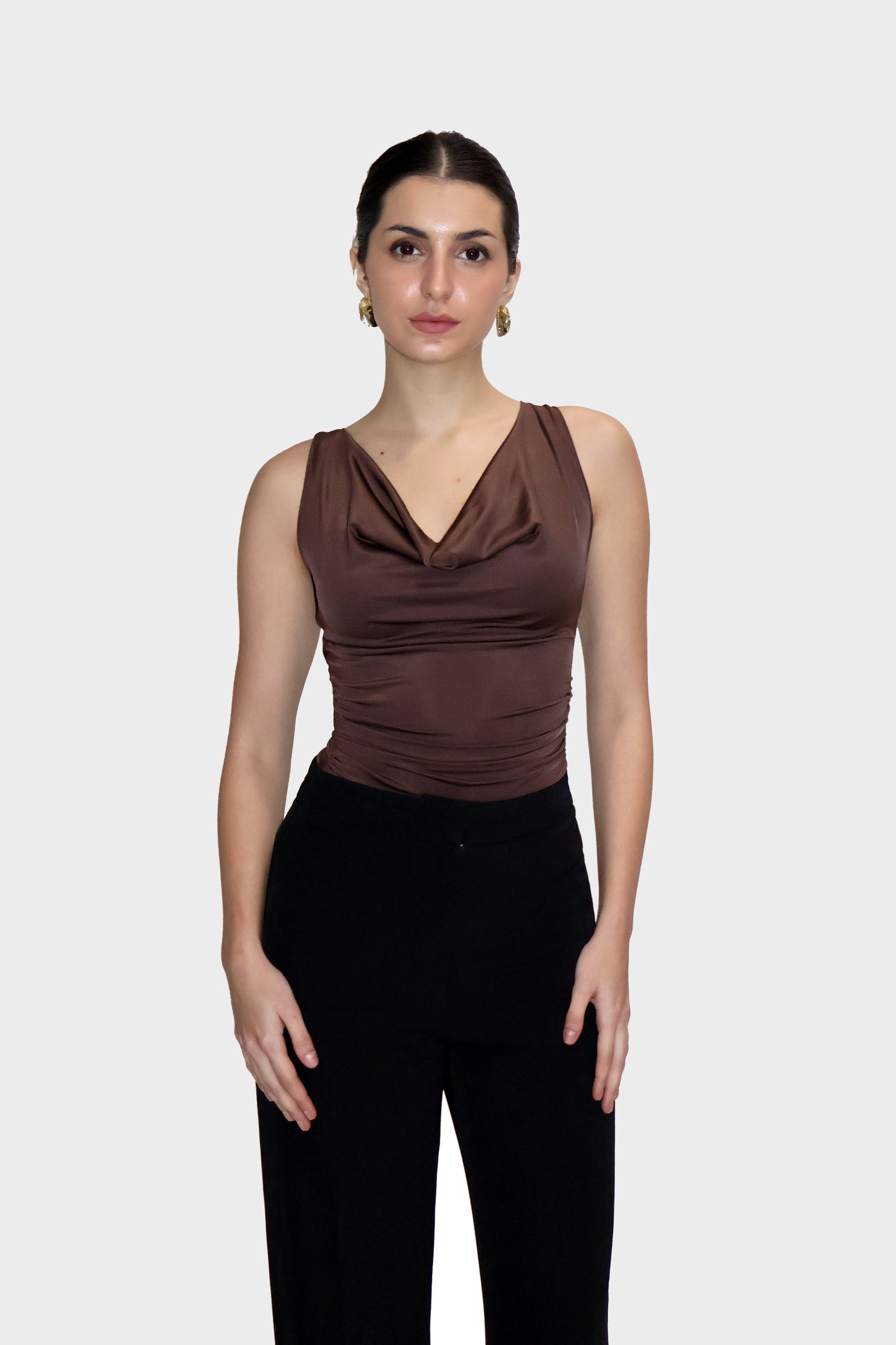 Brown Cowl Neck Bodysuit - Prism Bodysuit (Coco)