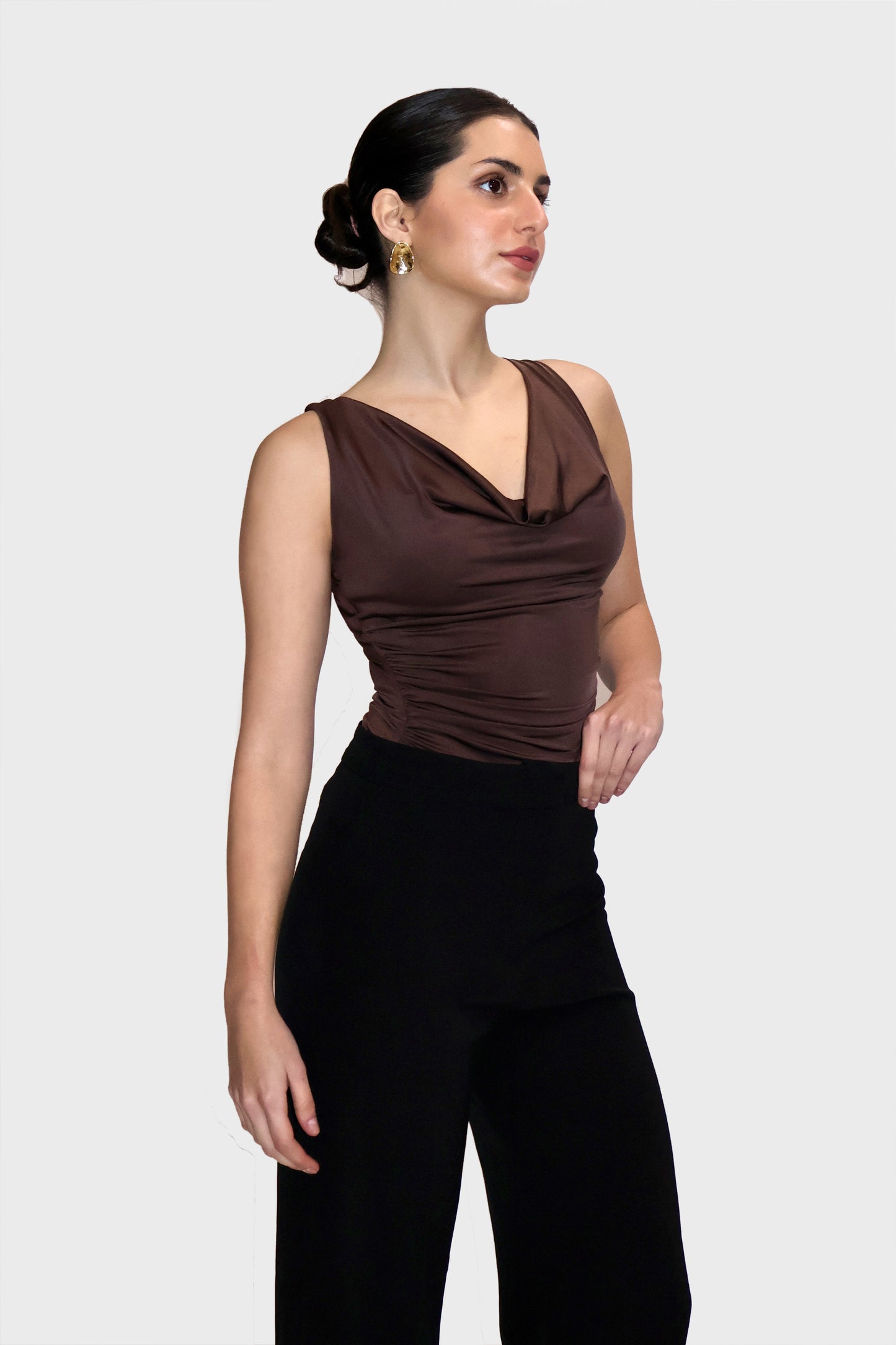 Brown Cowl Neck Bodysuit - Prism Bodysuit (Coco)