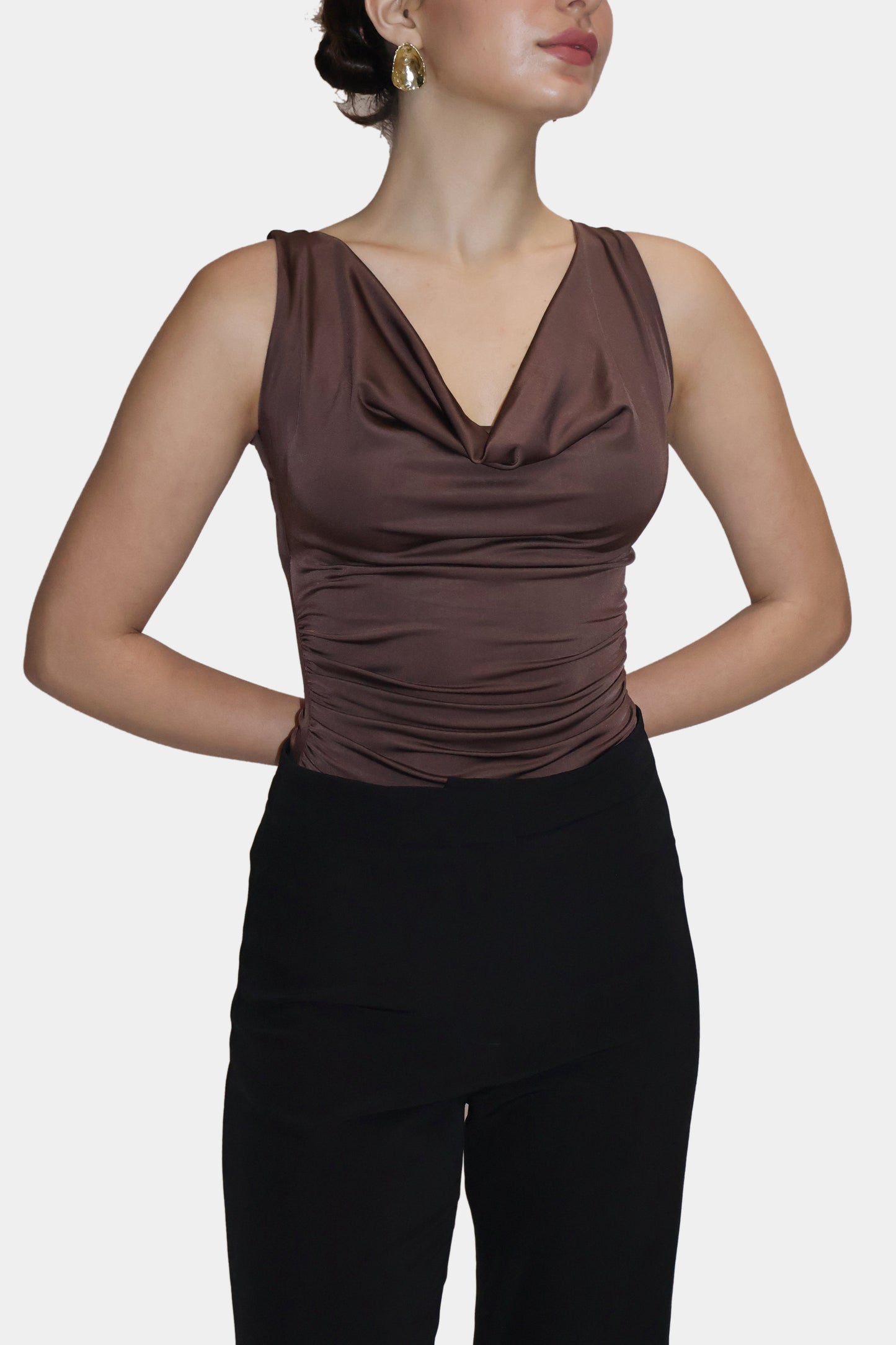 Brown Cowl Neck Bodysuit - Prism Bodysuit (Coco)