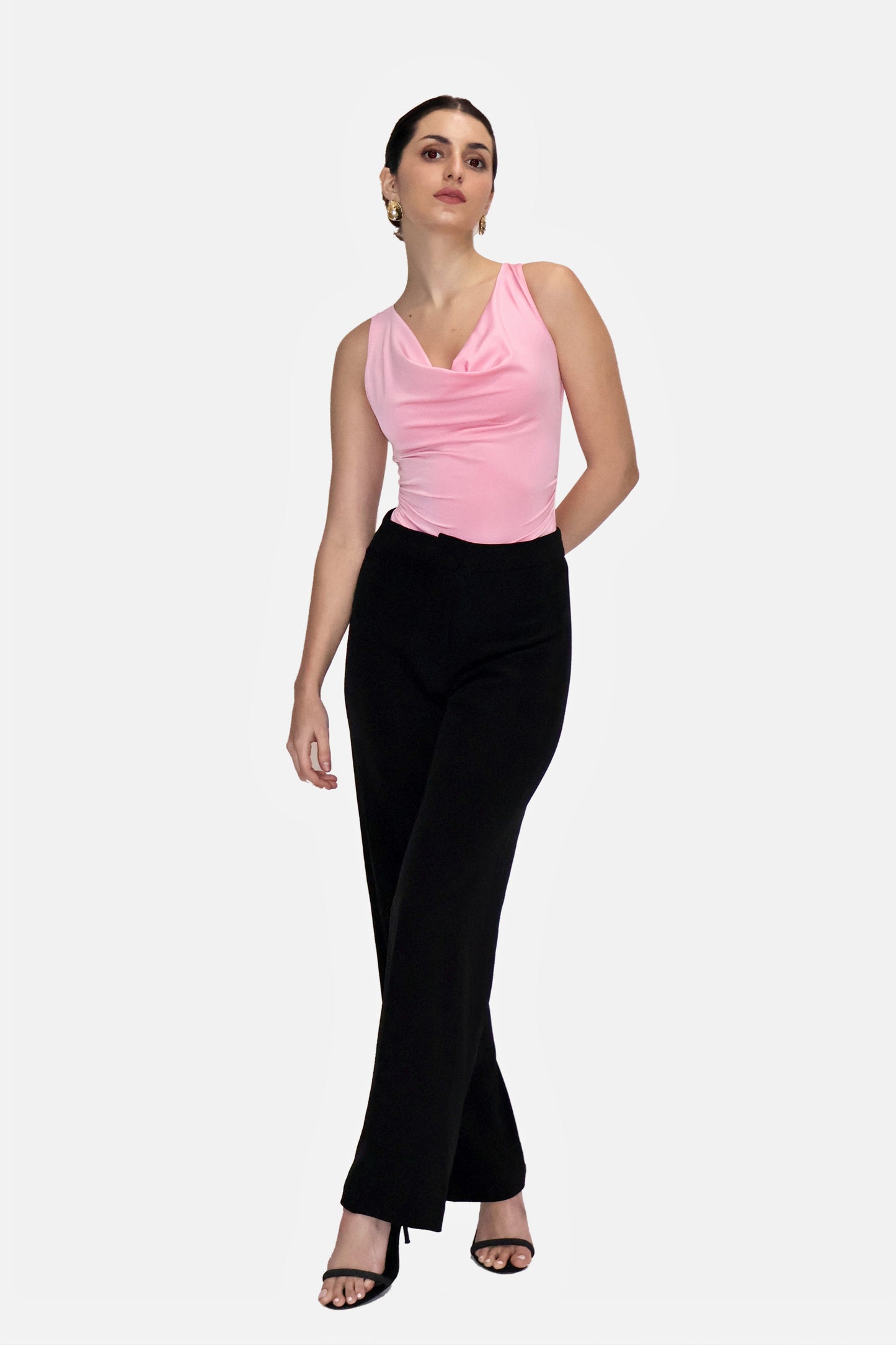 Pink Cowl Neck Bodysuit - Prism Bodysuit (Flamingo)