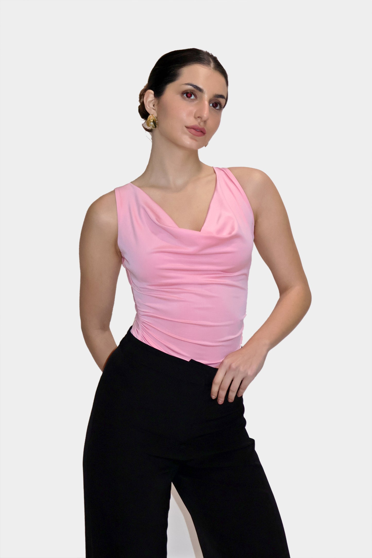 Pink Cowl Neck Bodysuit - Prism Bodysuit (Flamingo)