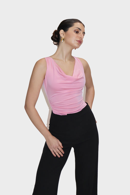Pink Cowl Neck Bodysuit - Prism Bodysuit (Flamingo)